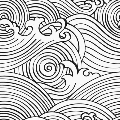 Black & White Asian Waves Peel and Stick Wallpaper