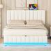 Full Upholstered Lift Up Storage Bed, Modern Platform Bed with Sockets & USB Ports, Pu Leather Bed Frame w/Storage & LED Light