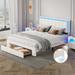 White Queen Size Upholstered Platform Bed with LED Lights