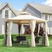 13 x 13 Double Canopy Gazebo with Netting and Shaded Curtains Outdoor Gazebo 2-Tier Hardtop Galvanized Iron Aluminum Frame for Parties Backyard Patio Garden Event Beige
