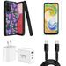 MK Dual Layer Slim Case for Galaxy A14 5G Bundled with Tempered Glass Screen Protector 40W Power Delivery 3 USB Port Wall Charger and USB-C to USB-C Cable (Purple Pink Flower)