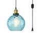 FSLiving Hanging Swag Lamp no Wiring Needed Portable Pendant Light with 15ft Plug-in Dimmable Black Cord Sky Blue Glass Lamp E26 Brass Socket Minimalist for Dining Room Customizable - 1 Light