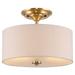 Kira Home Addison 13 2-Light Semi-Flush Mount Ceiling Light Fixture with Off-White Fabric Drum Shade Cool Brass Finish