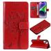TECH CIRCLE Case for iPhone 15 (2023) - [Embossed Tree Design] Protective PU Leather Wallet Case with [Card Holder /Wrist Strap] Fold Stand Folio Cute Cover Shell Red