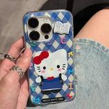 Hello Kitty Sanrio Plush Kawaii Cartoon Cute Blue Diamond Stand IPhone Case Anime Plush Toys for Girls Kids Toys Birthday Gift