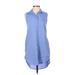 Onia Casual Dress - Shirtdress High Neck Sleeveless: Blue Print Dresses - Women's Size X-Small