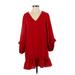 Zara Cocktail Dress - Mini V-Neck 3/4 sleeves: Red Print Dresses - Women's Size X-Small