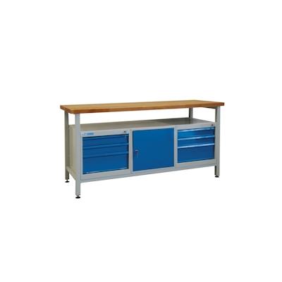 PROREGAL Werkbank Giant Rhino mit Ablagefach + 6 Schubladen + 1 Tür | HxBxT 84x170x60cm | Traglast 500kg | Lichtgrau/Lichtblau Image