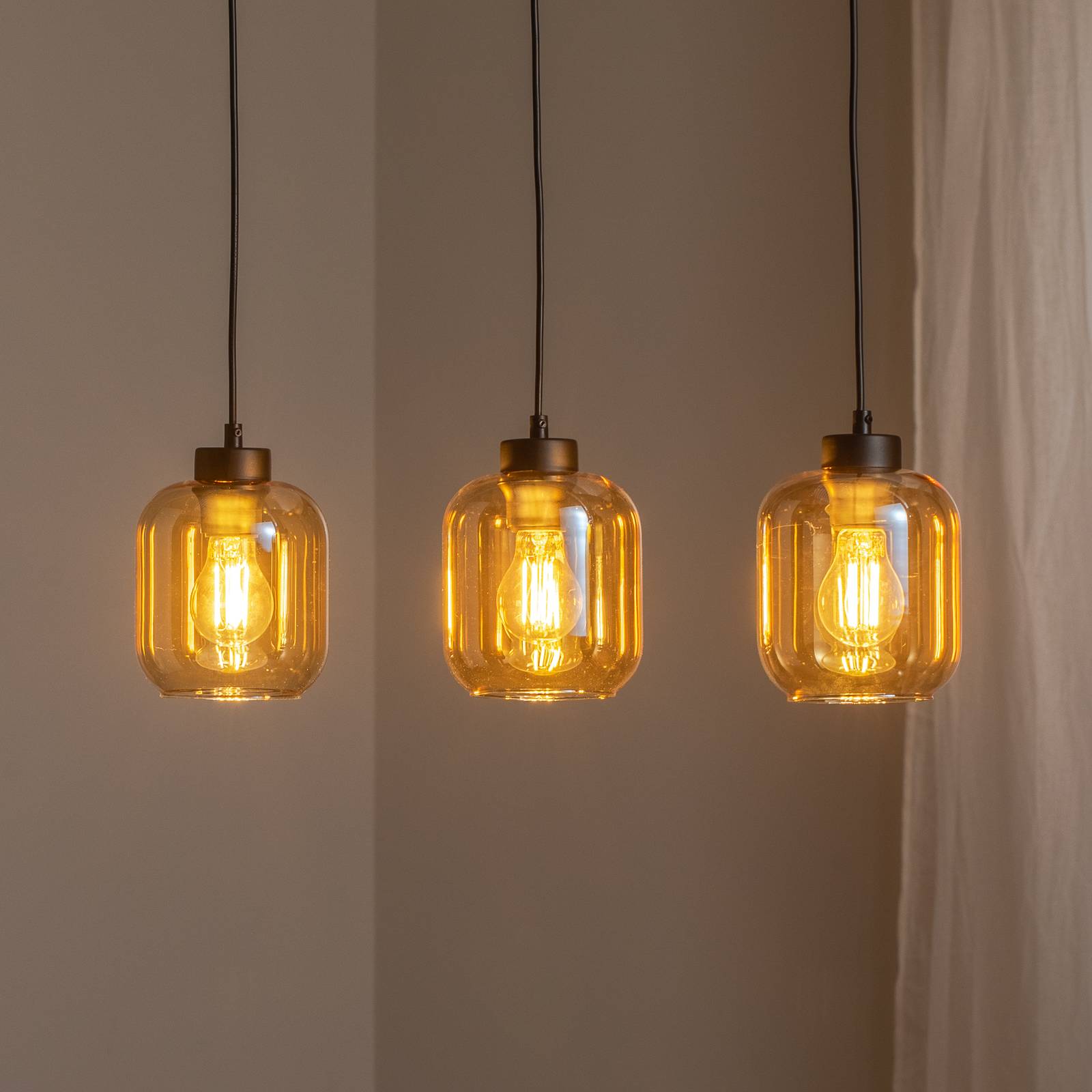 Glas Hängelampe Sombra Eko-Light, dimmbar, creme / amber, für Wohn- / Esszimmer, Glas, Pendelleuchte