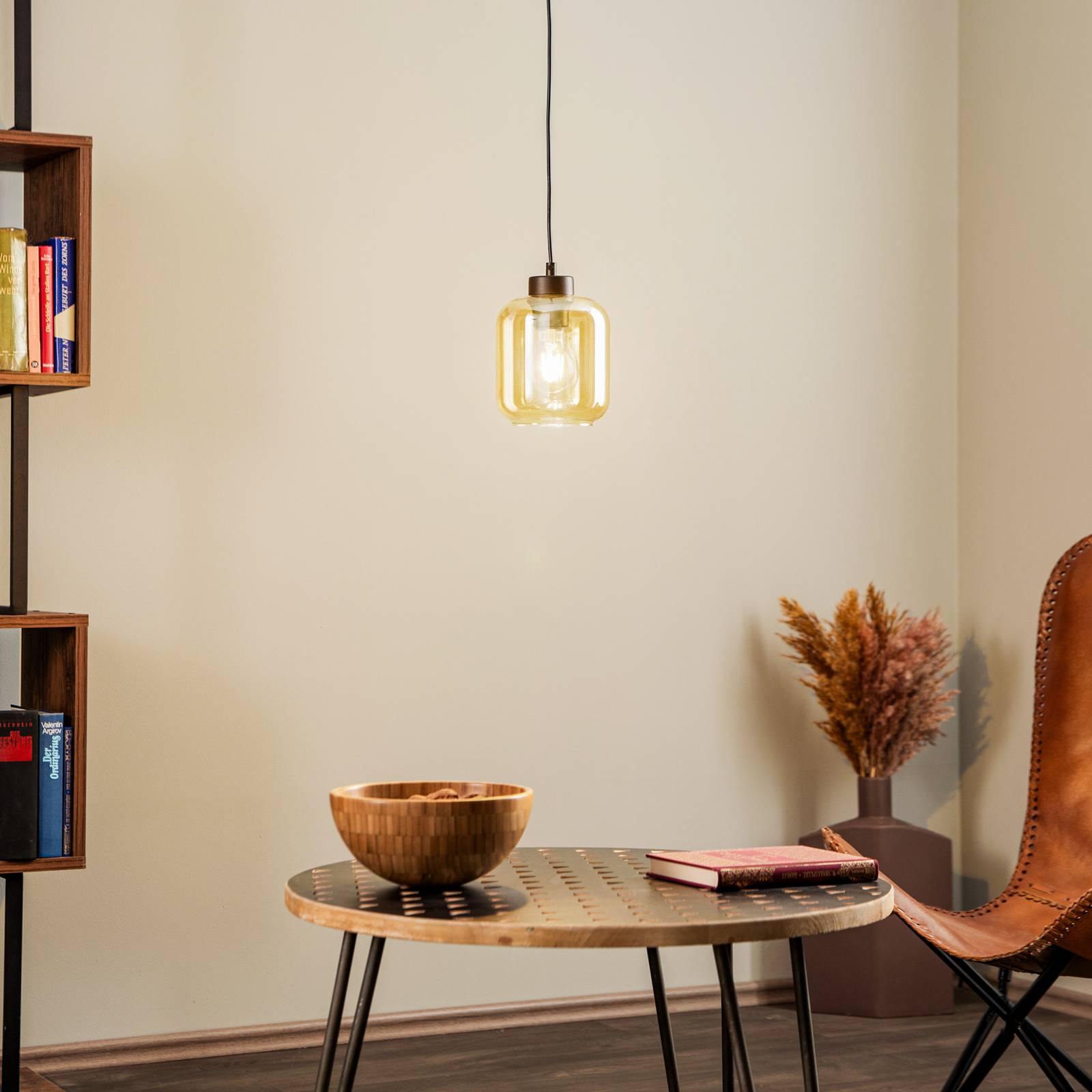 Glas Hängelampe Sombra Eko-Light, dimmbar, creme / amber, für Wohn- / Esszimmer, Glas, Pendelleuchte