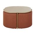 Table basse avec 4 poufs en polyester recyclé marron écureuil et métal doré