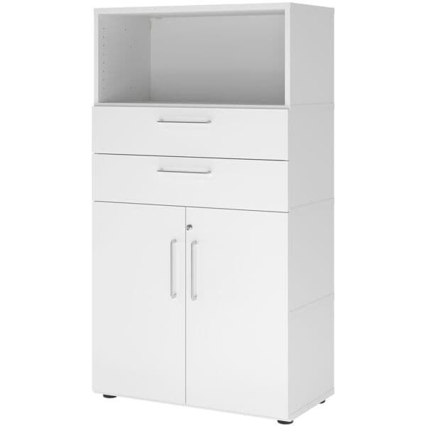 HAMMERBACHER Regalschrank »Flexwall« 80 cm breit 4 OH 2 Schubladen weiß, 80x145.2x40 cm