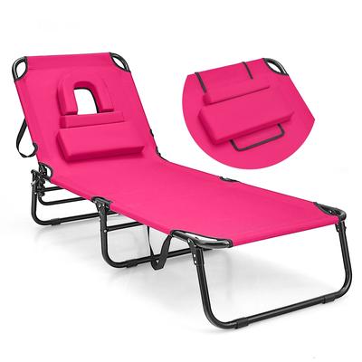 Adjustable Folding Lounge Chair with Face Hole and 3 Pillows - 77