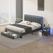 3-Pieces Bedroom Sets, Queen Size Upholstered Bed with 2 Nightstands, LED Lights and Motion Activated Night Lights