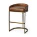 33" Brown Leather Antiqued Gold Low Back Bar Stool - 19.75"W x 20.5"D x 32.75"H