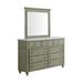 Kendari 9-Drawer Dresser & Mirror with White Marble Top in Grey