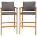 Set of 2 PE Wicker Patio Bar Chairs with Acacia Wood Armrests-Set of 2 - 24.5" x 23" x 45"