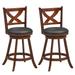 2 Pieces Classic Counter Height Swivel Bar Stool Set with X-shaped Open Back