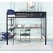 Full Size Loft Bed Frame Walnut Desk 2 Layer Shelf Safe Guardrail Kid