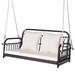 880LBS Wicker Hanging Porch Swing with Cushions-White - 45" x 23" x 21" (L x W x H)