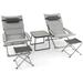 5-Piece Patio Sling Chair Set Folding Lounge Chairs with Footrests and Coffee Table-Gray - 37" x 25" x 31.5"