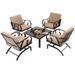 5 Pieces Patio Rocking Chairs and 4-in-1 Fire Pit Table with Fire Poker - 32.5" x 26.5" x 32"