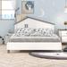 Full Size Wood Platform Bed with House-shaped Headboard, White/ Grey