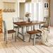 6-Piece Wood Dining Table Set Kitchen Table Set with Long Bench and 4 Dining Chairs, Farmhouse Style, Walnut+Gray