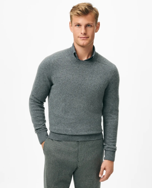 Brooks Brothers Men's 3-Ply Cashmere Crewneck Saddle Shoulder Sweater | Grey | Size Small