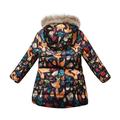 Odeerbi 2024 Toddler Baby Boys Girls Cartoon Print Jacket Hoodies Tops For Kids Winter Thick Warm Windproof Plush Collar Coat Outwear