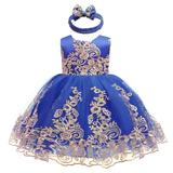 IBTOM CASTLE Lace Flower Girl Sequins Bow V-Back Tutu Dress for Kids Baby Christening Communion Birthday Party Wedding Dresses+Headwear 2-3 Years Royal Blue 02