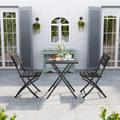 LivingandHome Living and Home 3-Piece Plastic Outdoor Folding Table and Chairs Set, Black