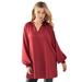 Plus Size Women's Satin V-Neck Tunic With Blouson Sleeves by ellos in Burgundy (Size 22/24)