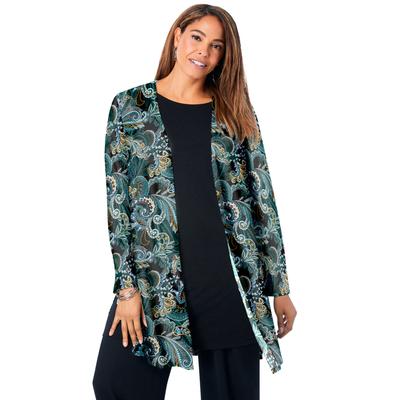 Plus Size Women's Everyday Stretch Knit Open Front Cardigan by Jessica London in Frost Teal Paisley (Size 22/24)
