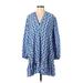 Zara Casual Dress - Mini V Neck 3/4 sleeves: Blue Chevron Dresses - Women's Size X-Small