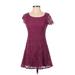 BCBGeneration Casual Dress - A-Line Scoop Neck Short sleeves: Purple Print Dresses - Women's Size 0