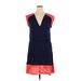 Love...ady Casual Dress - Mini V Neck Sleeveless: Blue Color Block Dresses - Women's Size 2X