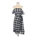 Morgane Le Fay Casual Dress - Wrap Off The Shoulder Sleeveless: Black Plaid Dresses - Women's Size Small