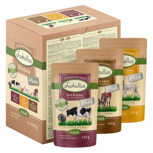 Sparpaket Lukullus Mini Frischebeutel 48 x 150 g - Mixpaket: Rind & Truthahn / Wild & Kaninchen /...