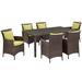 Conduit 7 Piece Outdoor Patio Wicker Rattan Dining Set by Modway Glass in Brown | Wayfair 889654170679