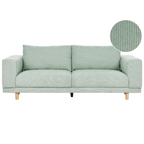 Sofa Mintgrün Cord 220 cm Lang 3-Sitzer mit Holzbeinen Breite Armlehnen Skandinavisch Modern Wohnzimmer Ausstattung Sitzmöbel