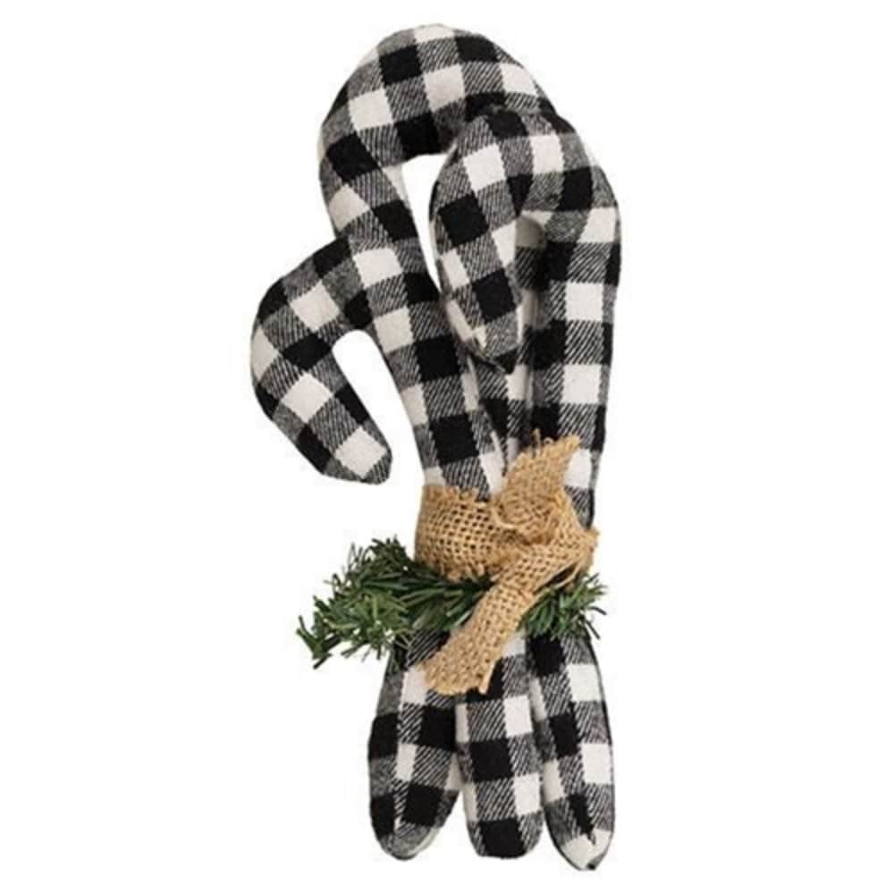 3/Set Black & White Buffalo Check Fabric Candy Canes - 5.50” L x 3” W x 1.50” H
