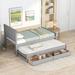 Twin Size Platform Bed w/Trundle&Drawers,Wood Platform Bed Frame, Grey