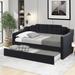 Twin Size Upholstered Daybed with Trundle, Solid Wood Platform Bed Frame for Bed Room, Living Room, Linen Finish, Black
