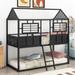 Twin Over Twin Size Metal Low Bunk Beds with Roof and Fence-Shaped Guardrail,Heavy Duty Metal Bunk Beds Frame