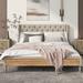 Queen Size Upholstered Platform Bed w/ Rubber Wood Legs,Linen Fabric