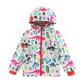 Children s Boys Girls Dinosaur Rainbow Printed Button Rain Jacket Hooded Windproof Raincoat Kids Long Sleeve Hoodie Trench Raincoat Outfits