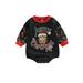 Qtinghua Newborn Baby Girl Boy Christmas Romper Cartoon Print Long Sleeve Jumpsuit Bodysuit Clothes Black Santa 3-6 Months