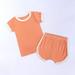 Wavsuf Kids Sets Clothes Shorts Comfort Cute Crew Neck Solid Short Sleeve Orange Outfits Set Size 12-24 Months