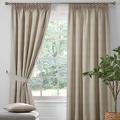 Dreams & Drapes Natural Beige Pencil Pleat Curtains 90 x 72 (229 x 183cm), Blackout Curtains, Textured Linen Curtains with Ties Backs, Cream Pleated Curtains & Drapes, for Living Room/Bedroom
